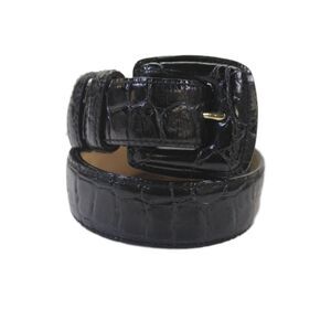 WCM New York Womens Embossed Leather Buckled Belt Black Size L